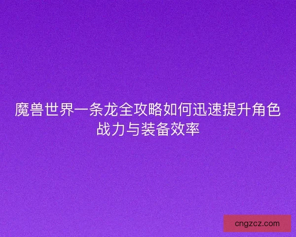 魔兽世界一条龙全攻略如何迅速提升角色战力与装备效率